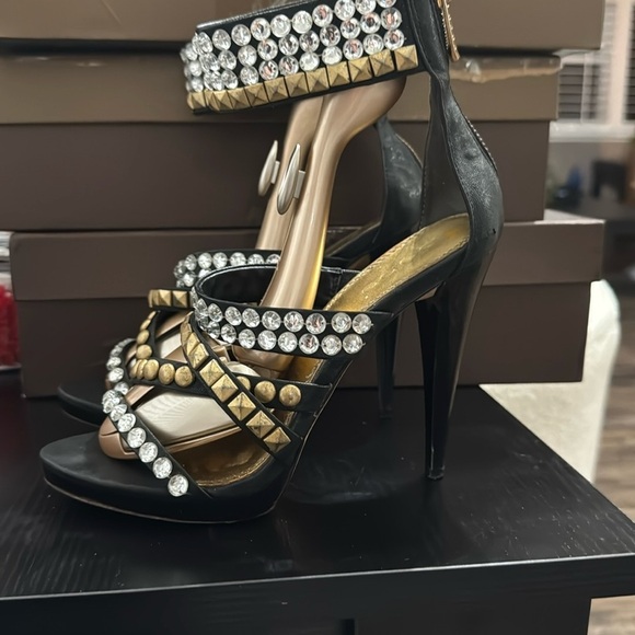 Bebe Rhinestone/Studded multi strap sandal. Zip back - Picture 2 of 5